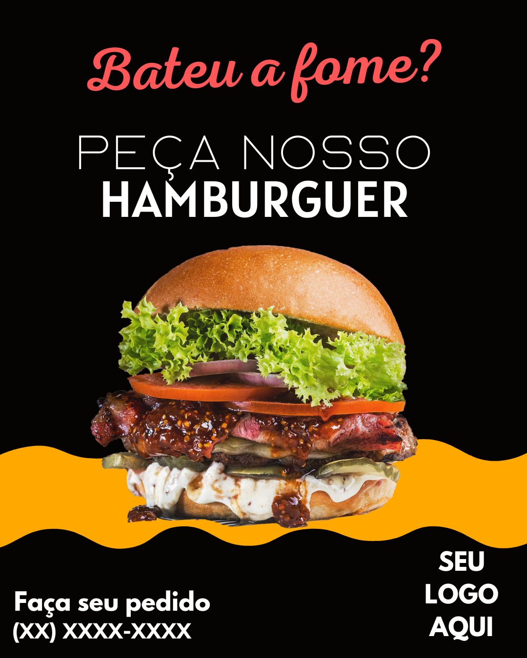 Arte para hamburgueria - Bateu a fome, peça nosso hambúrguer