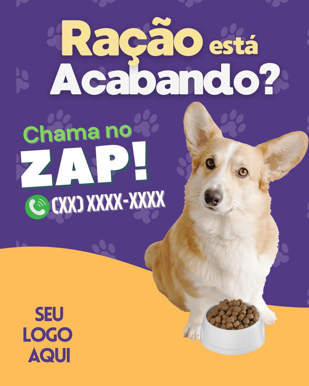 Arte para pet shop - Ração está acabando, chama no zap