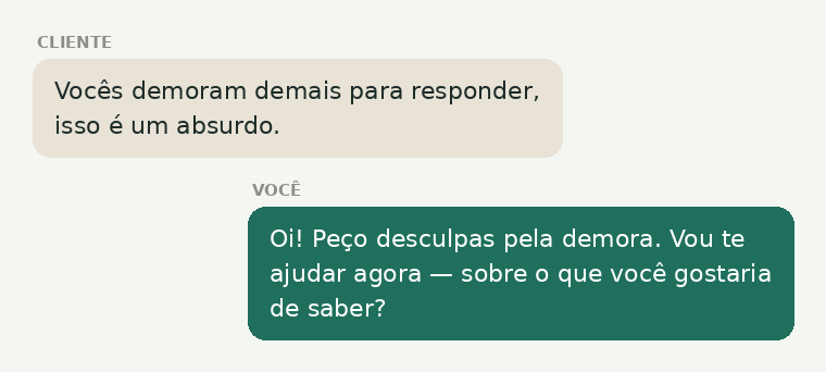 Exemplo de conversa no WhatsApp com cliente grosseiro e resposta educada