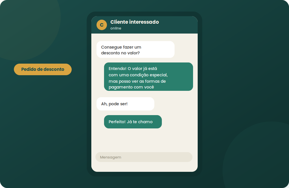 Exemplo de conversa de WhatsApp respondendo pedido de desconto de cliente